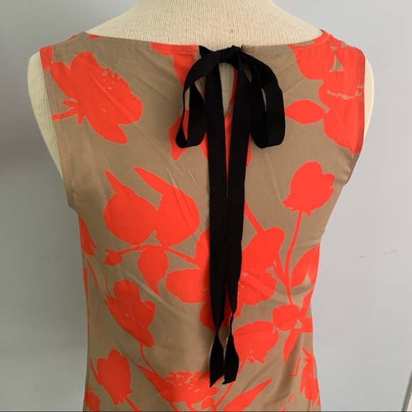 LOFT coral & tan ruffle front top / camisole, v-neck front and ribbon tie back - Picture 6 of 6